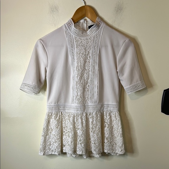 Zara White Lace Women's Peplum Top Size S - Picture 1 of 7